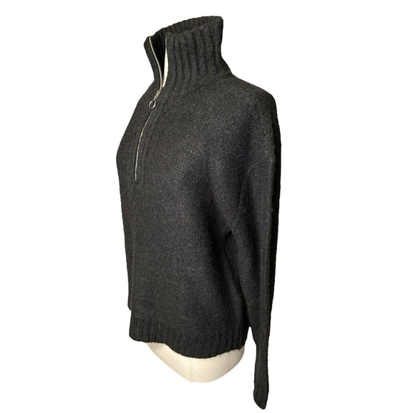 Vince Camuto Chunky Oversized Soft Turtleneck Quarter Zip Black Sweater Small - Picture 3 of 8